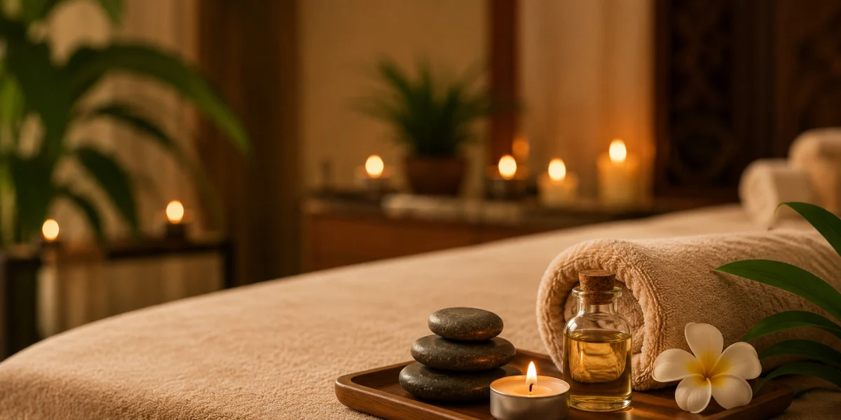 Warm, candlelit treatment room at Allure Thai Spa